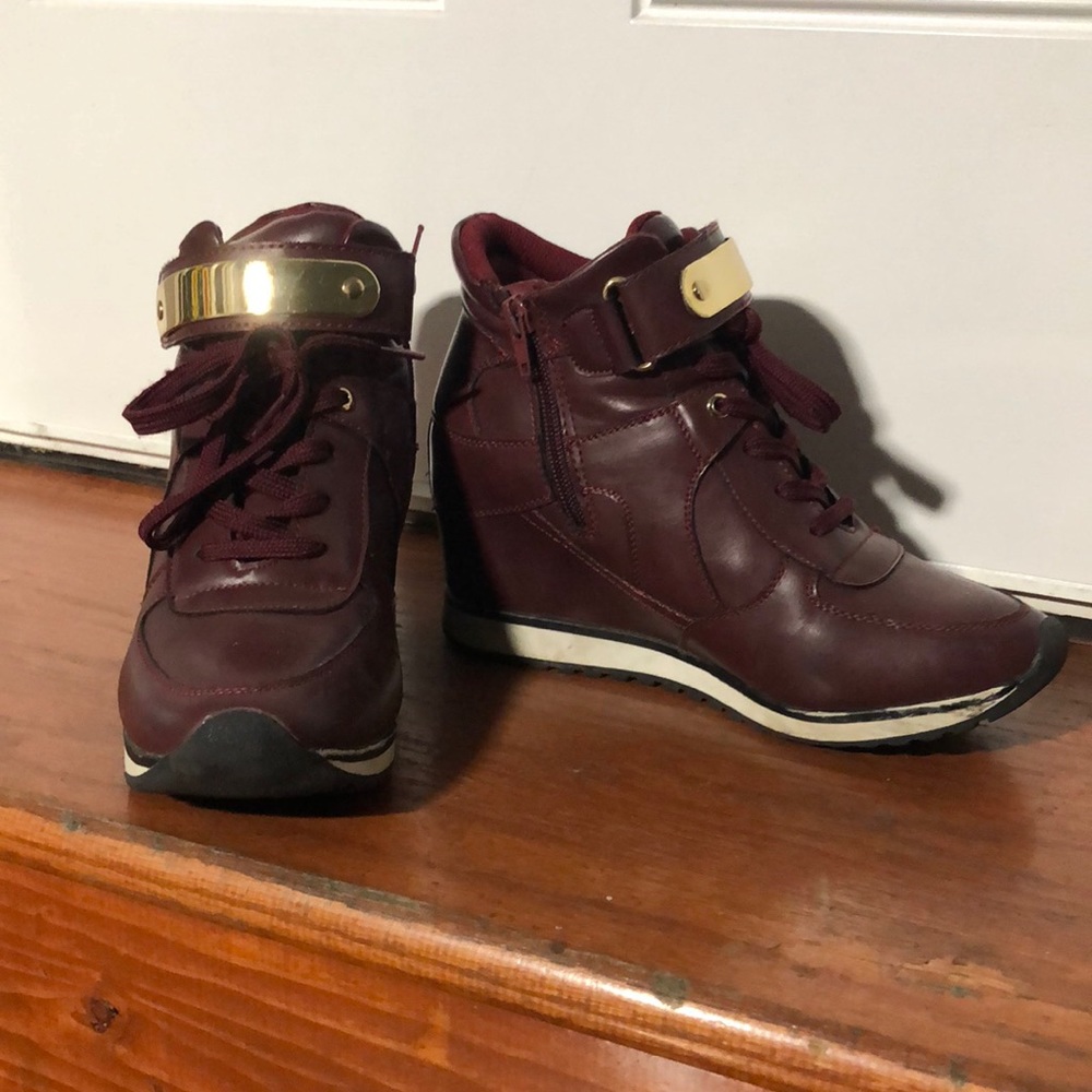 Burgundy wedge sneaker heels